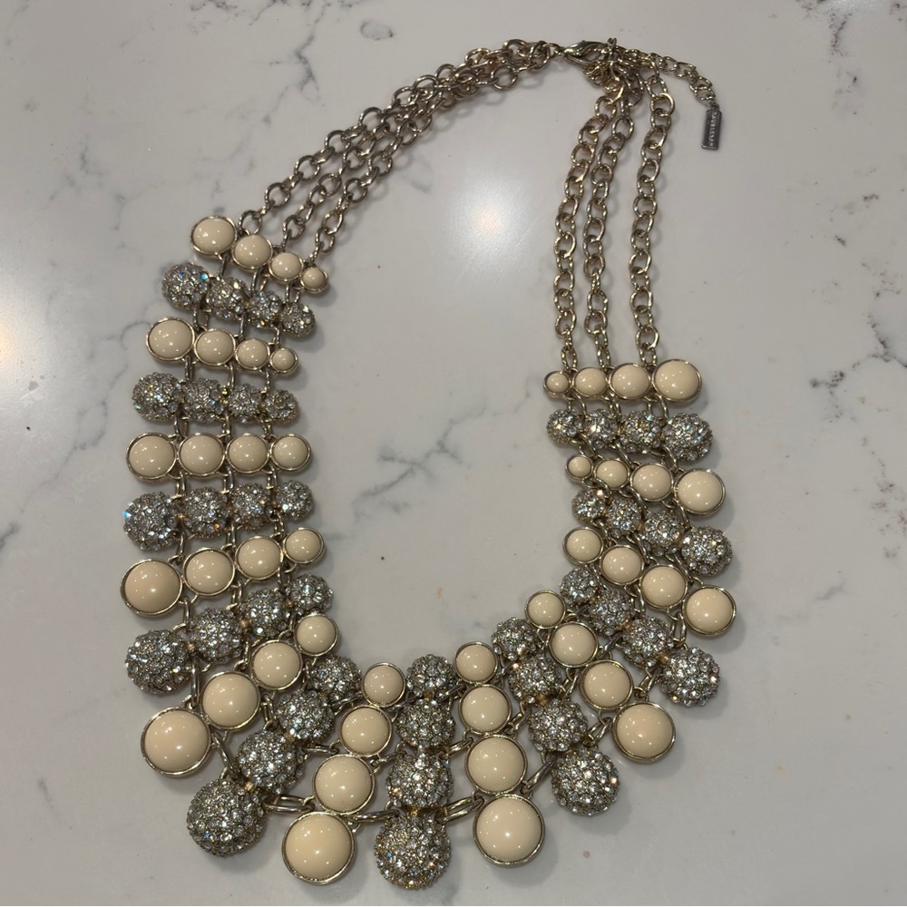 BaubleBar Cream and Gold Crystal Bib Necklace